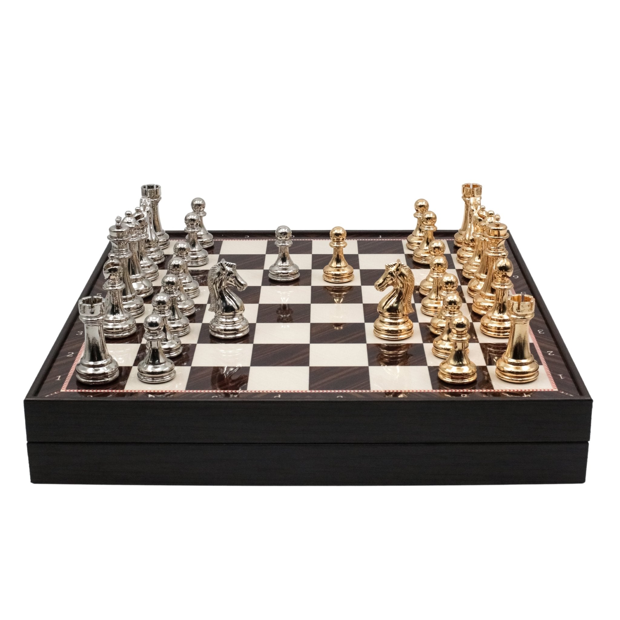 Storage Chess Set with Metal Weighted Staunton Figures (Gold vs Silver) | 37 CM (15") Storage Chess Board | Classic Metal Figures - Cooper Chess