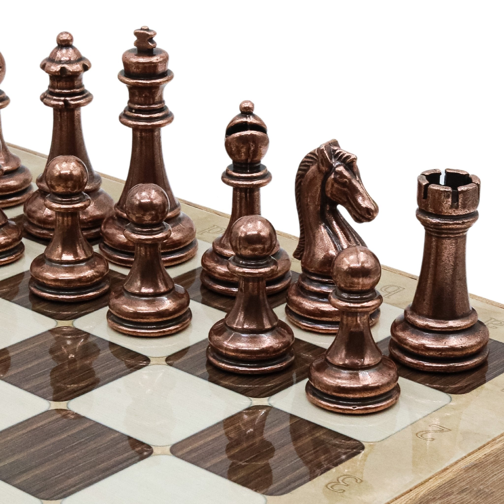 Storage Chess Set with Metal Weighted Staunton Figures (Bronze vs Silver) | 37 CM (15") Storage Chess Board | Classic Metal Figures - Cooper Chess