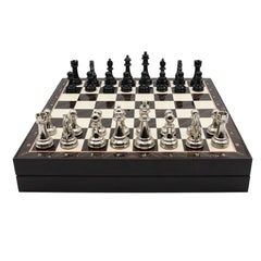 Storage Chess Set with Metal Weighted Staunton Figures (Black vs Silver) | 37 CM (15") Storage Chess Board | Classic Metal Figures - Cooper Chess