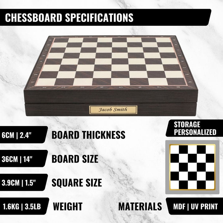 Wooden Storage Chess Set, Checkers, Draughts | 3in1 Game Set | 14 INCH (36CM) | Walnut Colour - Cooper Chess
