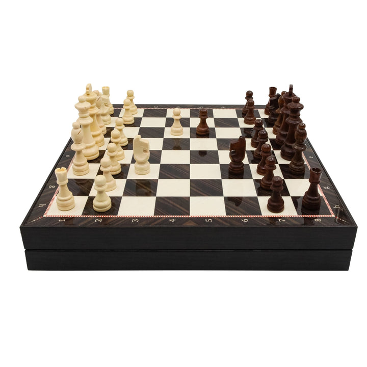 Wooden Storage Chess Set, Checkers, Draughts | 3in1 Game Set | 14 INCH (36CM) | Walnut Colour - Cooper Chess