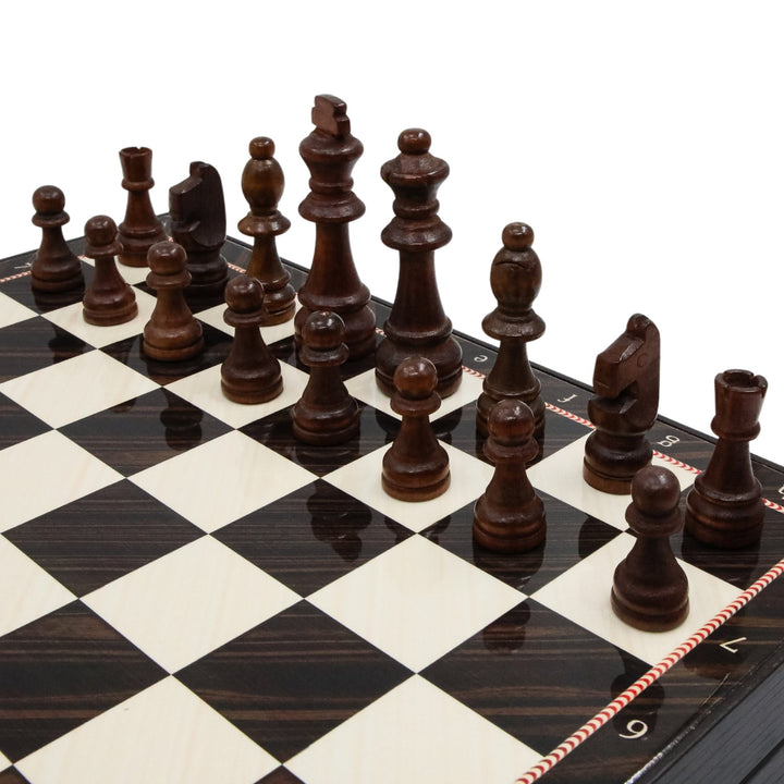 Wooden Storage Chess Set, Checkers, Draughts | 3in1 Game Set | 14 INCH (36CM) | Walnut Colour - Cooper Chess