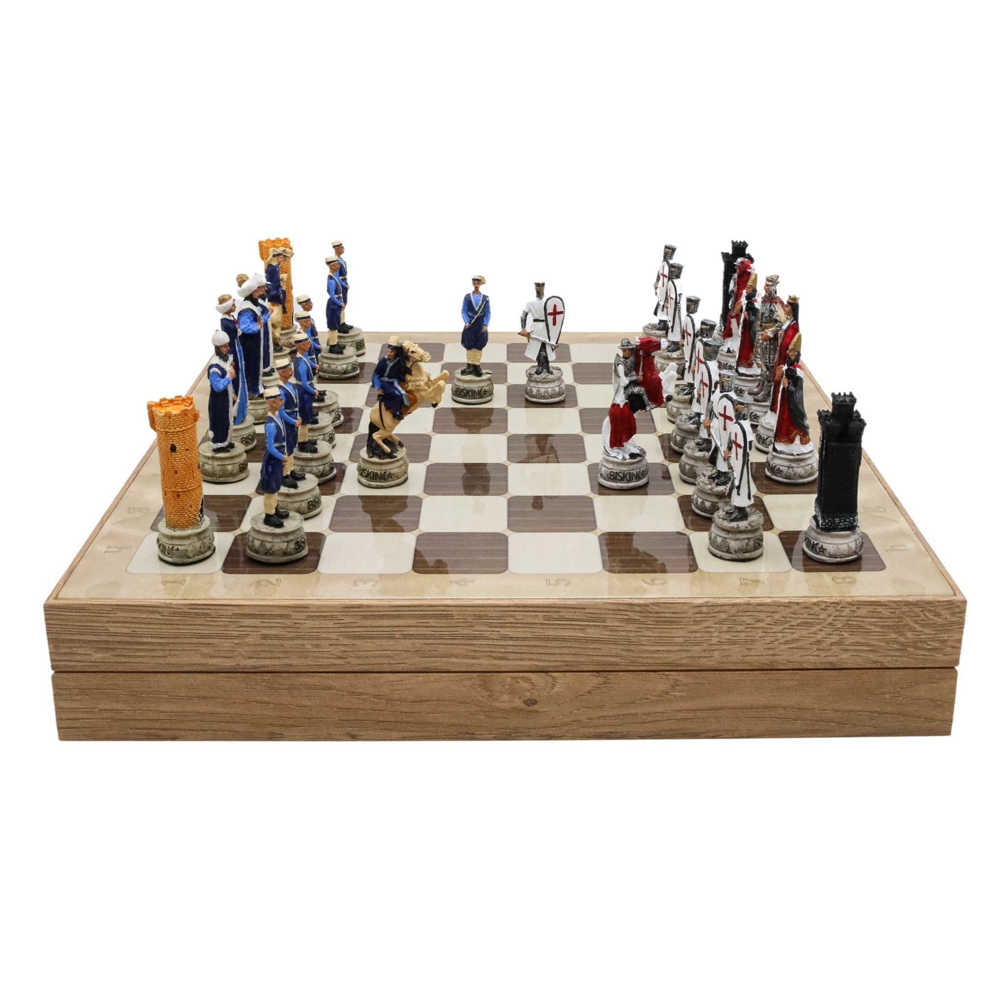 Storage Chess Set with Hand - painted Ottoman Empire vs Crusaders Figures (White Colour) | 37 CM (15") Storage Chess Board | Ottoman & Crusaders Themed Figures - Cooper Chess