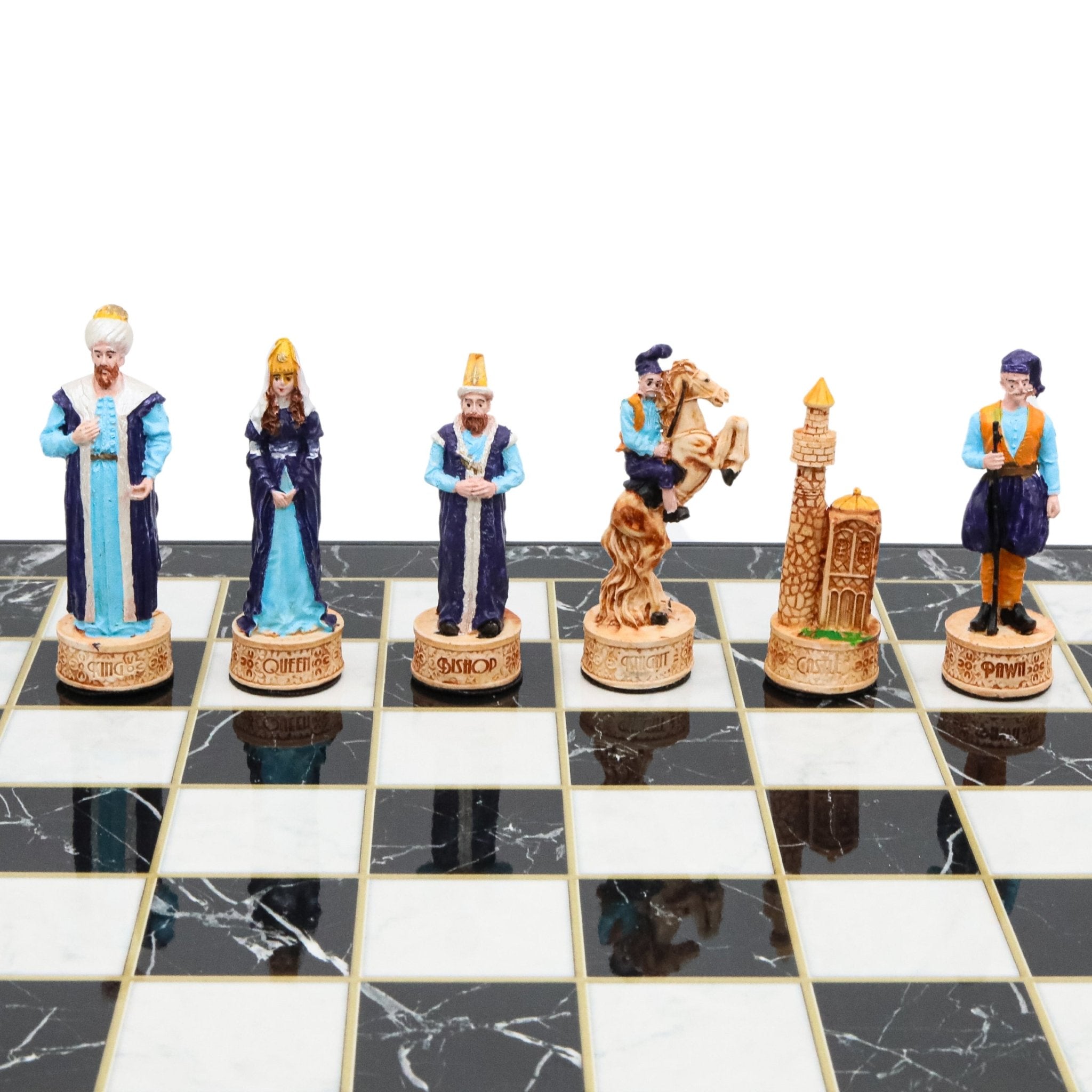 Storage Chess Set with Hand - painted Ottoman Empire vs Crusaders Figures (Black Colour) | 37 CM (15") Storage Chess Board | Ottoman & Crusaders Themed Figures - Cooper Chess