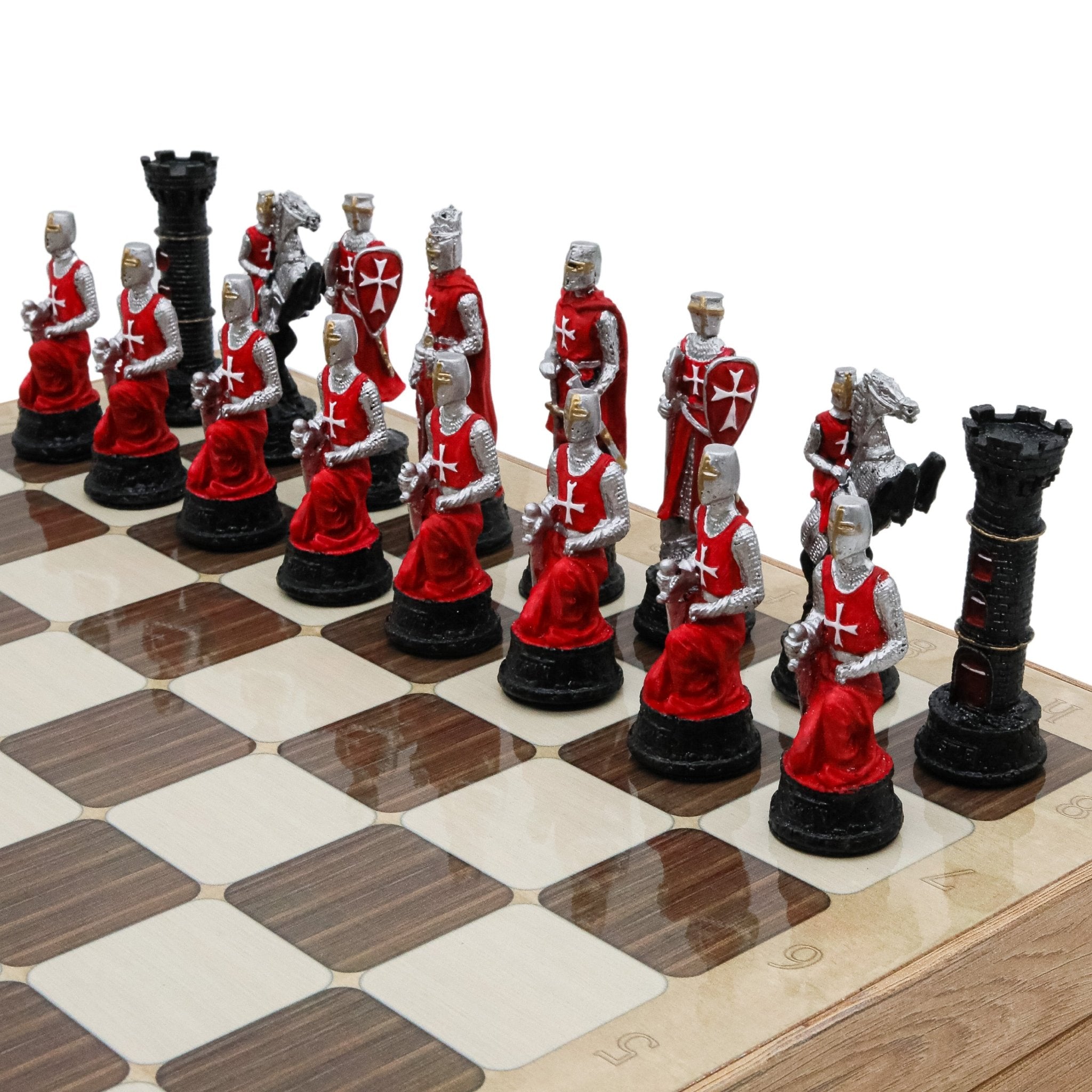 Storage Chess Set with Hand - painted Ottoman Empire vs Crusaders Figures (Black Colour) | 37 CM (15") Storage Chess Board | Ottoman & Crusaders Themed Figures - Cooper Chess