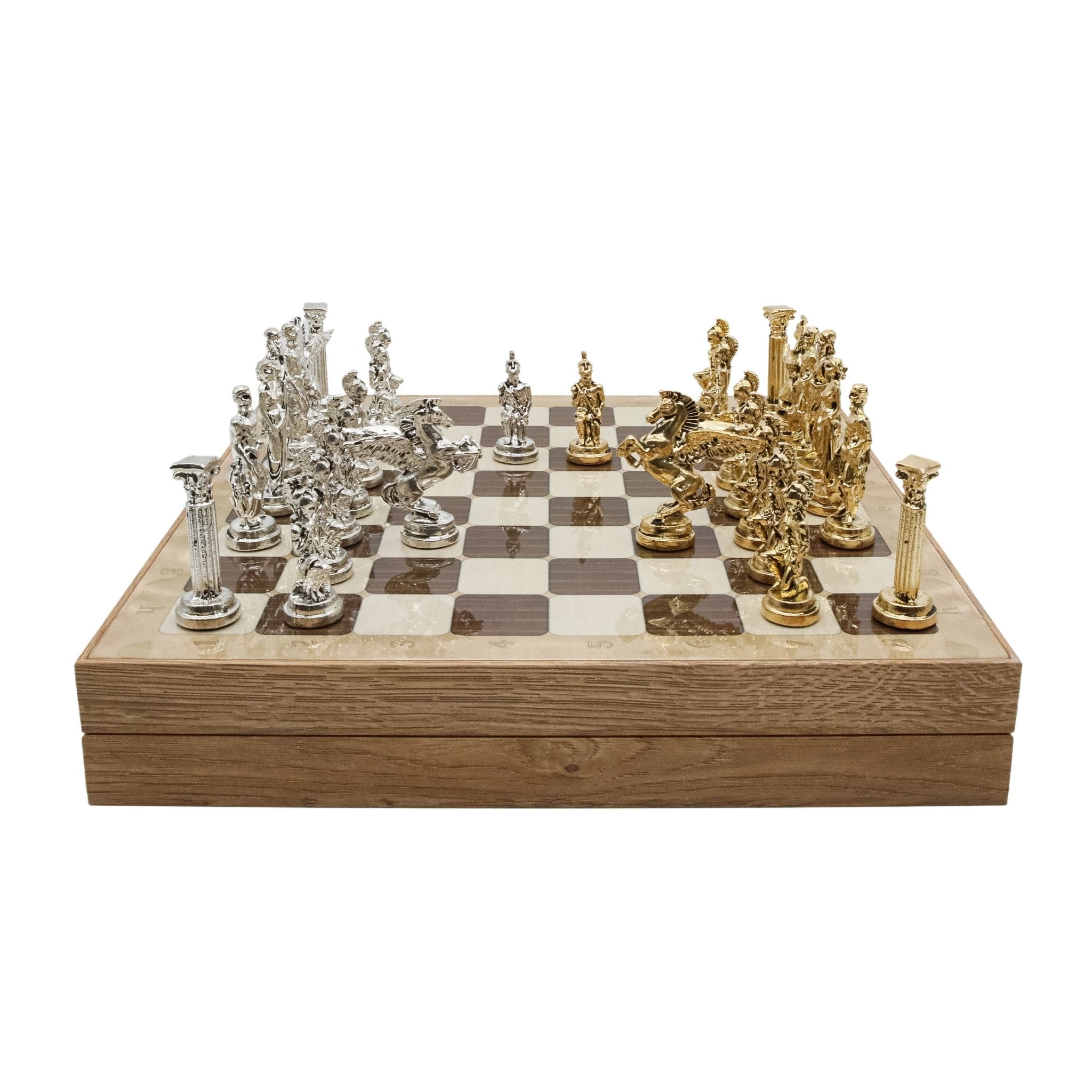 Storage Chess Set with Die Cast Metal Mythology Pegasus Chessmen | 37 CM (15") Storage Chess Board | Greek Pegasus Themed Figures - Cooper Chess