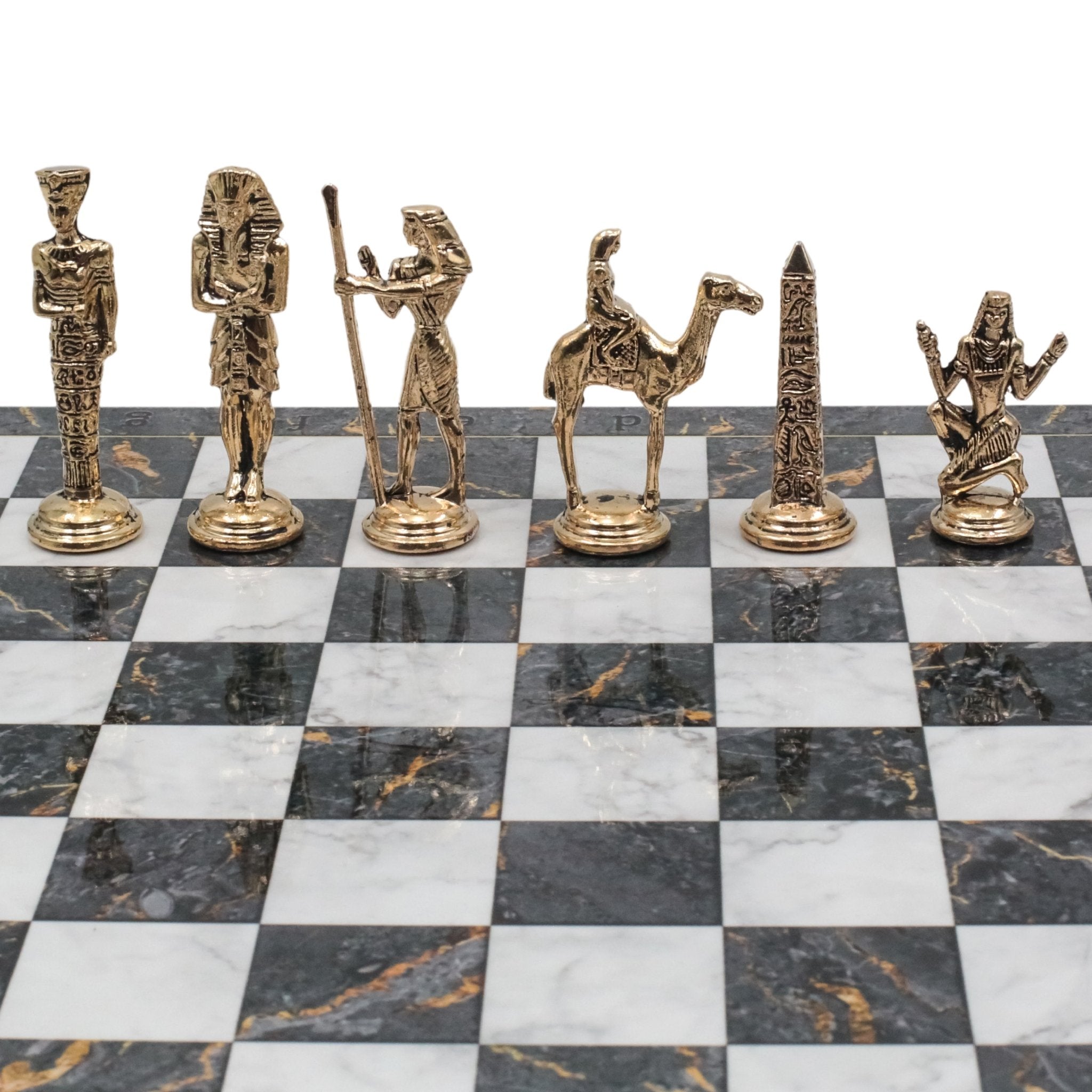 Egypt Cleopatra Chess Set | Wooden Chess Board 37CM (15") with Die Cast Metal Chessmen - Cooper Chess