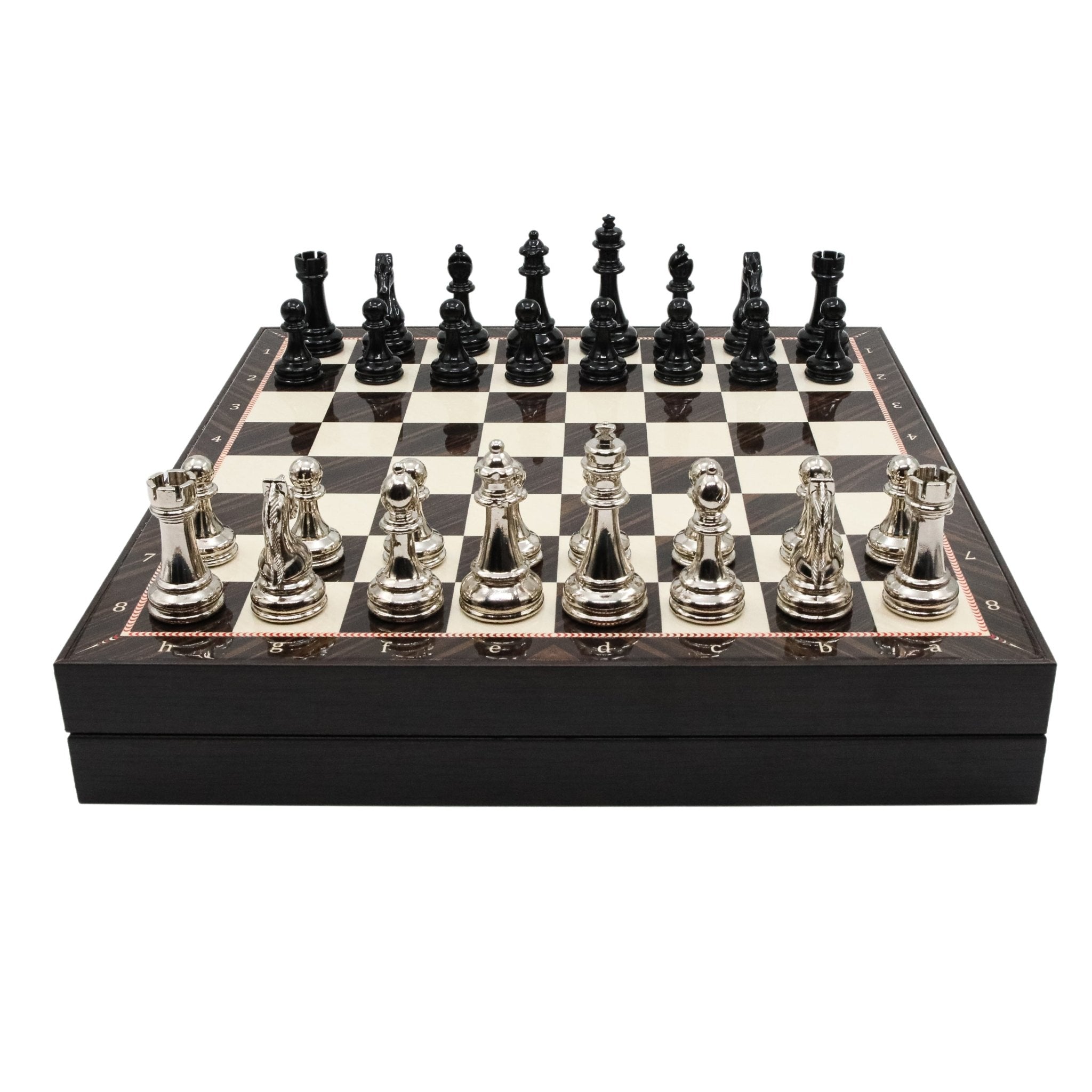 37 CM (15") Storage Chess Set with Metal Weighted Staunton Figures (Black vs Silver) - Cooper Chess