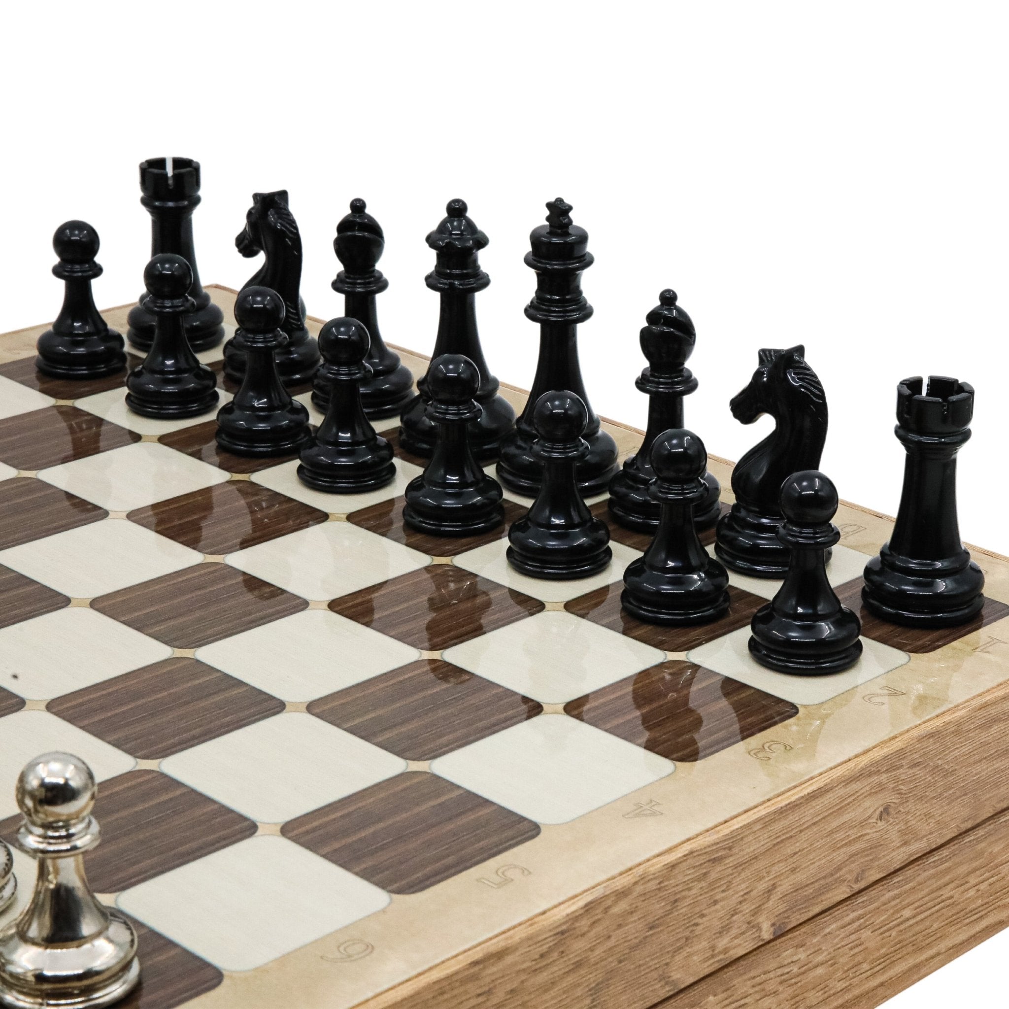 37 CM (15") Storage Chess Set with Metal Weighted Staunton Figures (Black vs Silver) - Cooper Chess