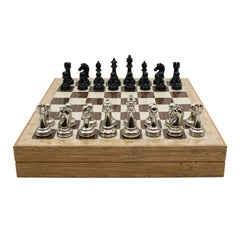 Storage Chess Set with Metal Weighted Staunton Figures (Black vs Silver) | 37 CM (15") Storage Chess Board | Classic Metal Figures - Cooper Chess