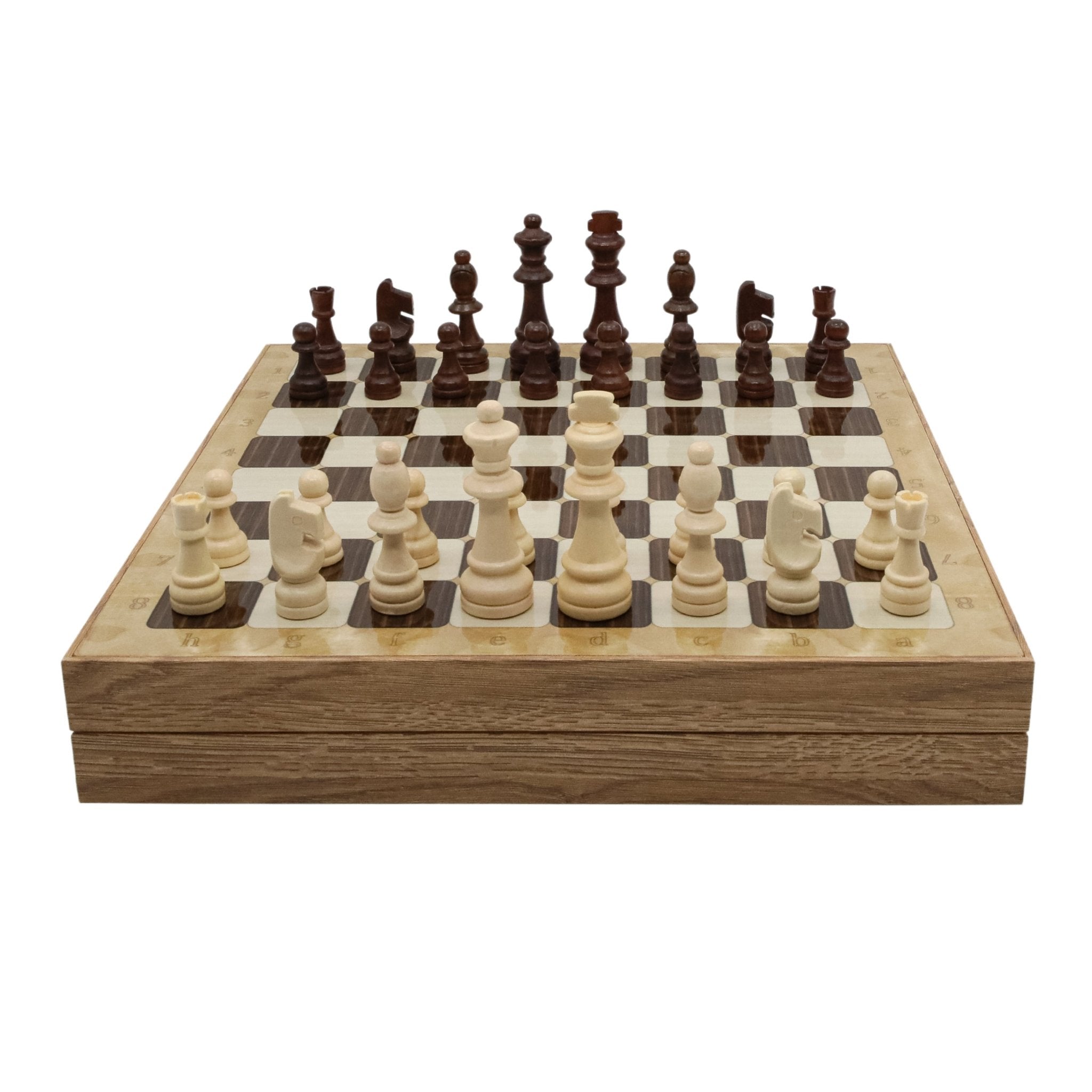 Wooden Storage Chess Set, Checkers, Draughts | 3in1 Game Set | 14 INCH (36CM) | Oak Colour - Cooper Chess