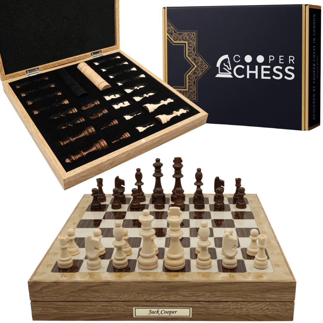 schachfiguren aufbewahrung Schach-Spielset aus Holz mit Aufbewahrungsfunktion, Dame | 3-in-1 Spielset | 36 cm (14 Zoll)