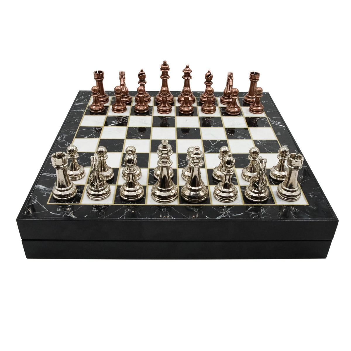 30 CM (12") Storage Chess Set with Metal Weighted Staunton Figures (Bronze vs Silver) - Cooper Chess