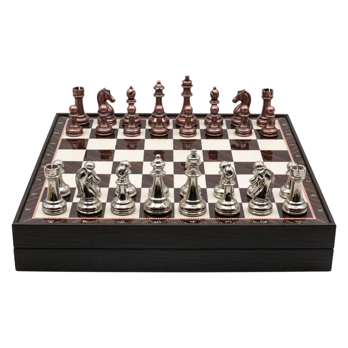 30 CM (12") Storage Chess Set with Metal Weighted Staunton Figures (Bronze vs Silver) - Cooper Chess