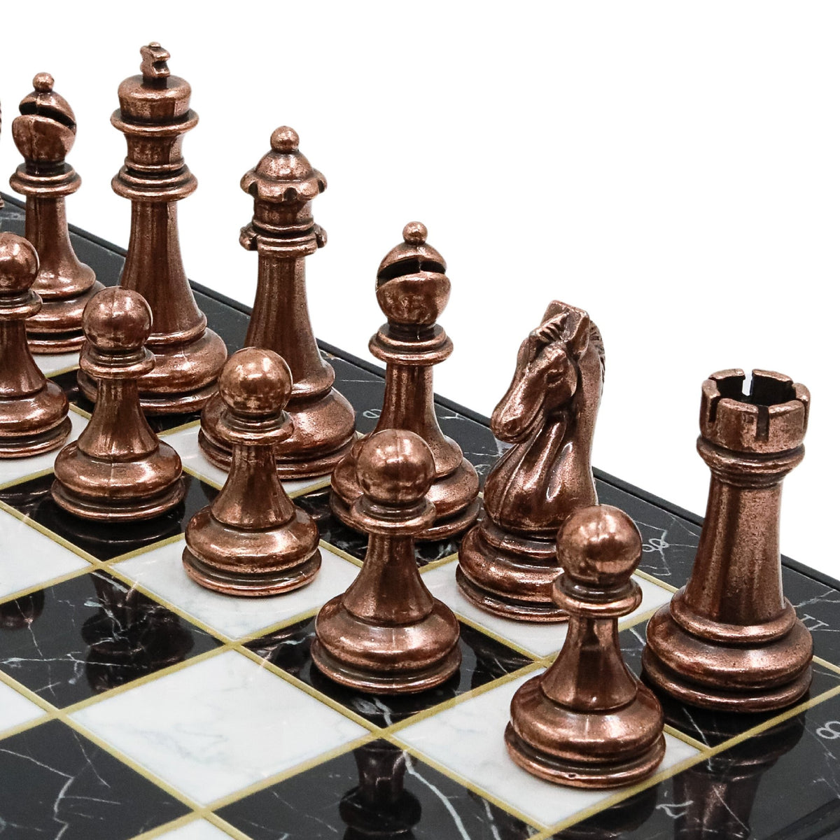 30 CM (12") Storage Chess Set with Metal Weighted Staunton Figures (Bronze vs Silver) - Cooper Chess
