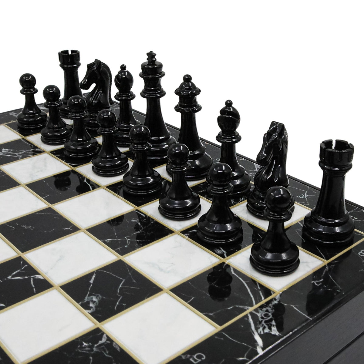 30 CM (12") Storage Chess Set with Metal Weighted Staunton Figures (Black vs Silver) - Cooper Chess