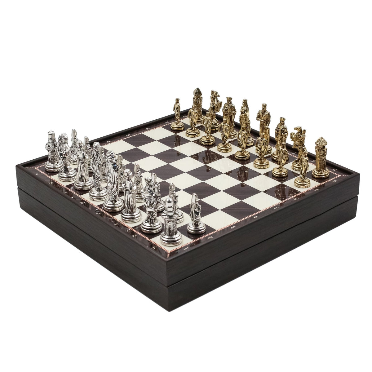 30 CM (12") Storage Chess Set with Die Cast Metal Figures (Ottoman vs Crusaders) - Cooper Chess