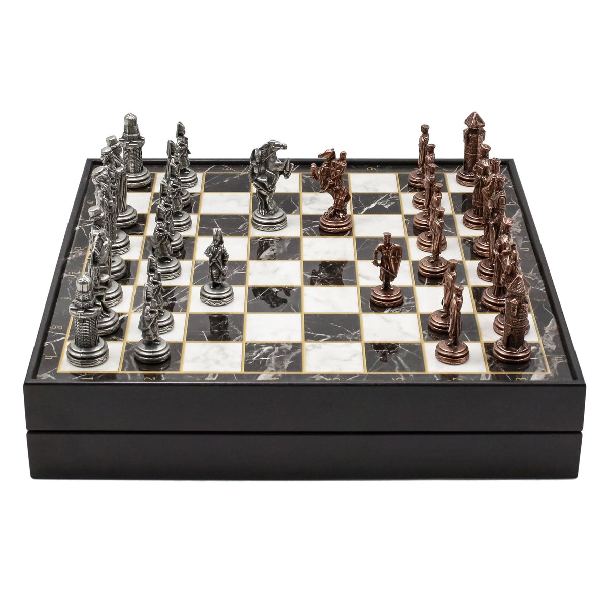 30 CM (12") Storage Chess Set with Die Cast Vintage Metal Figures (Ottoman vs Crusaders) - Cooper Chess