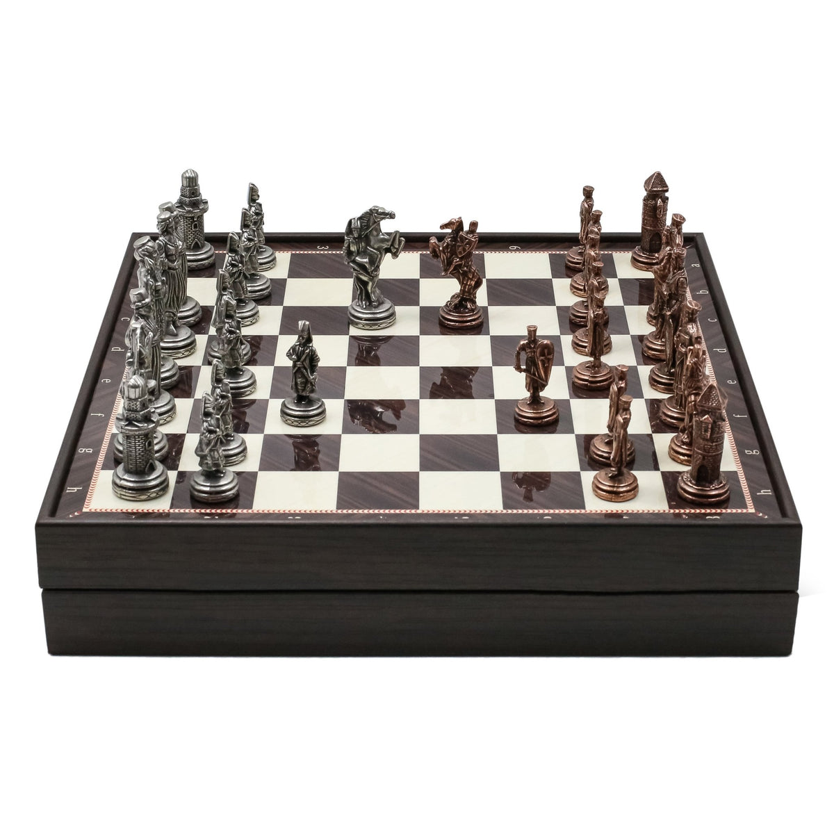 30 CM (12") Storage Chess Set with Die Cast Vintage Metal Figures (Ottoman vs Crusaders) - Cooper Chess