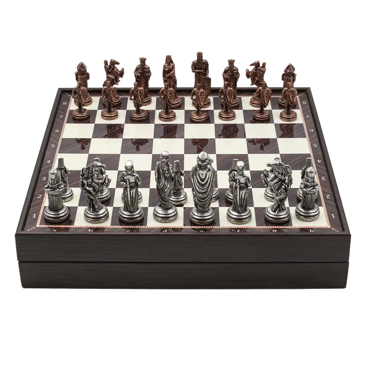 30 CM (12") Storage Chess Set with Die Cast Vintage Metal Figures (Ottoman vs Crusaders) - Cooper Chess