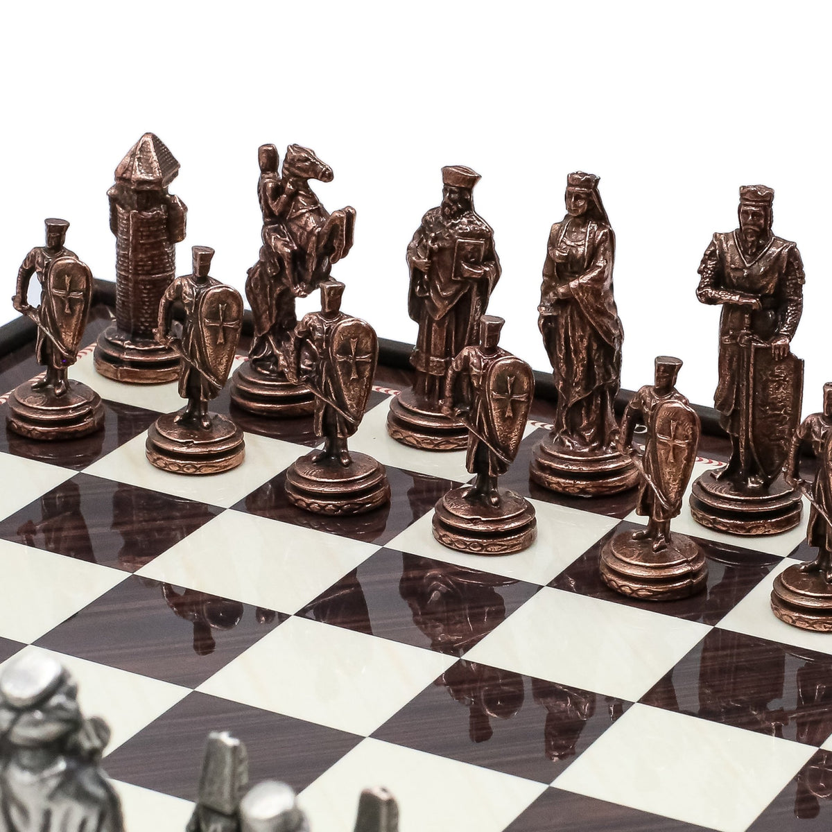 30 CM (12") Storage Chess Set with Die Cast Vintage Metal Figures (Ottoman vs Crusaders) - Cooper Chess