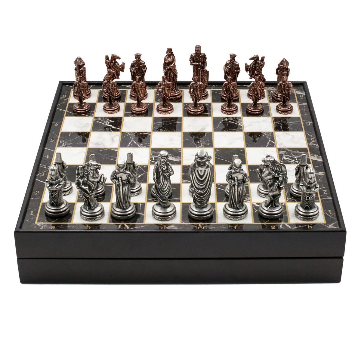 30 CM (12") Storage Chess Set with Die Cast Vintage Metal Figures (Ottoman vs Crusaders) - Cooper Chess