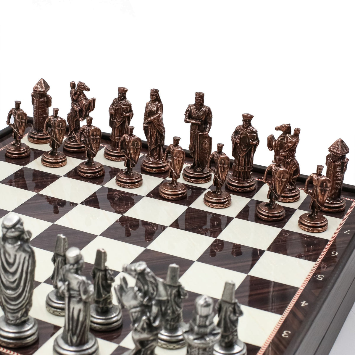 30 CM (12") Storage Chess Set with Die Cast Vintage Metal Figures (Ottoman vs Crusaders) - Cooper Chess