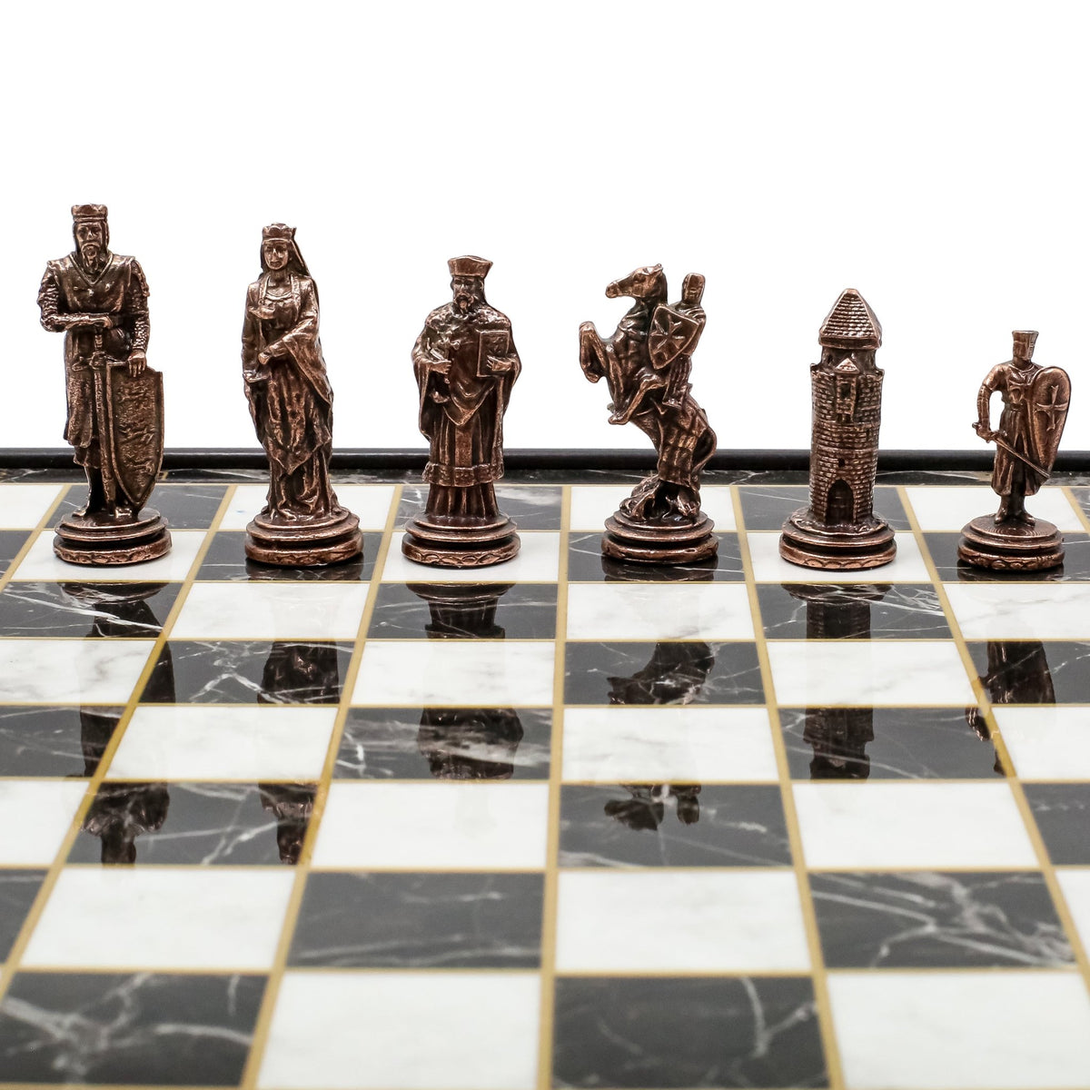 30 CM (12") Storage Chess Set with Die Cast Vintage Metal Figures (Ottoman vs Crusaders) - Cooper Chess