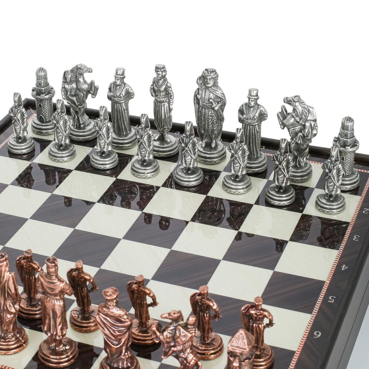 30 CM (12") Storage Chess Set with Die Cast Vintage Metal Figures (Ottoman vs Crusaders) - Cooper Chess
