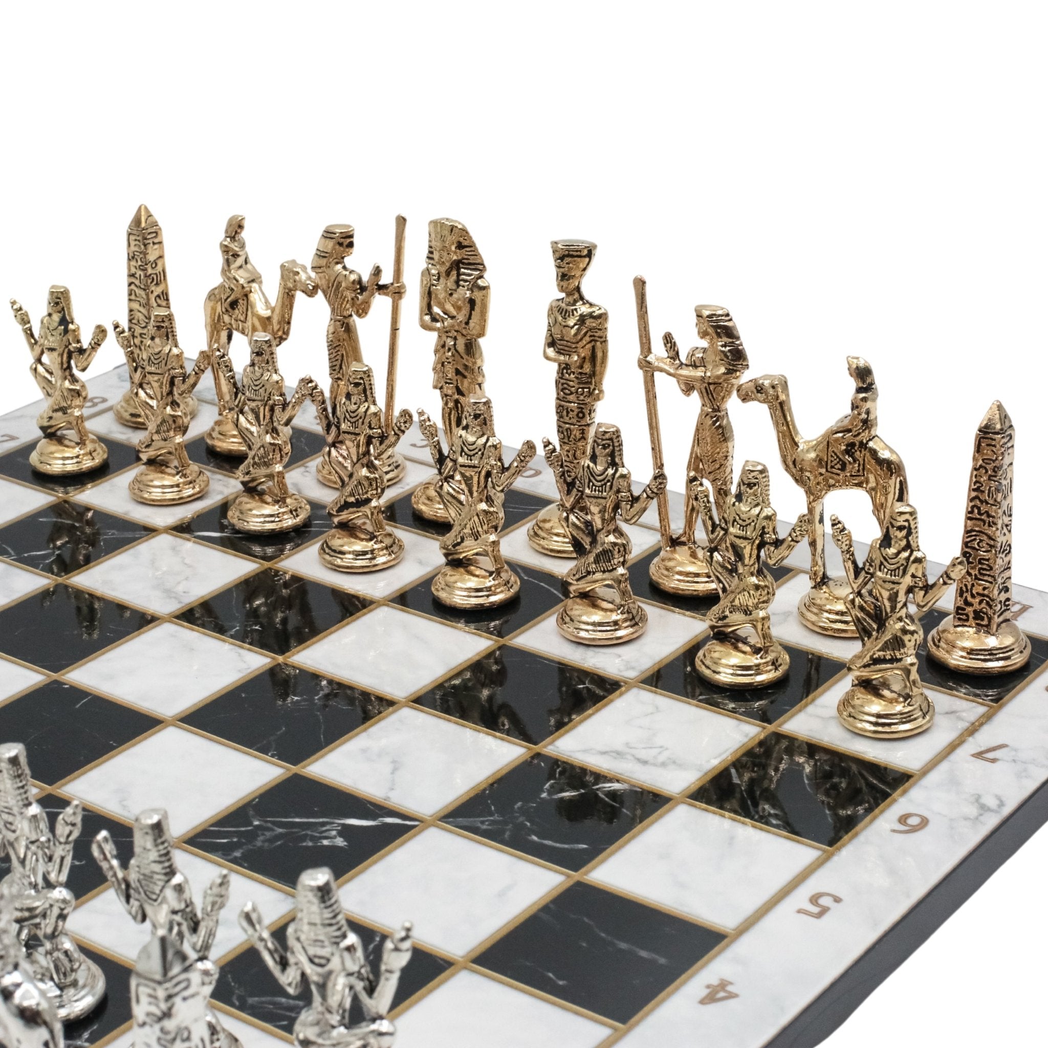 Egypt Cleopatra Chess Set | Wooden Chess Board 37CM (15") with Die Cast Metal Chessmen - Cooper Chess