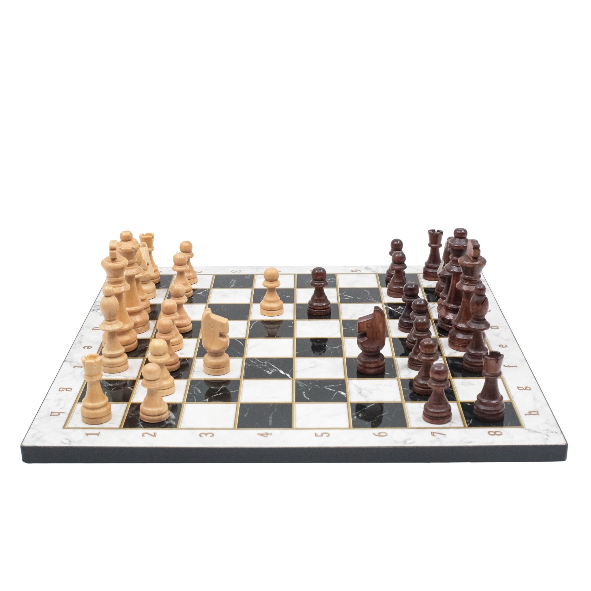 White Marble Look Wooden Chess Set with Wooden Chess Pieces - Cooper Chess