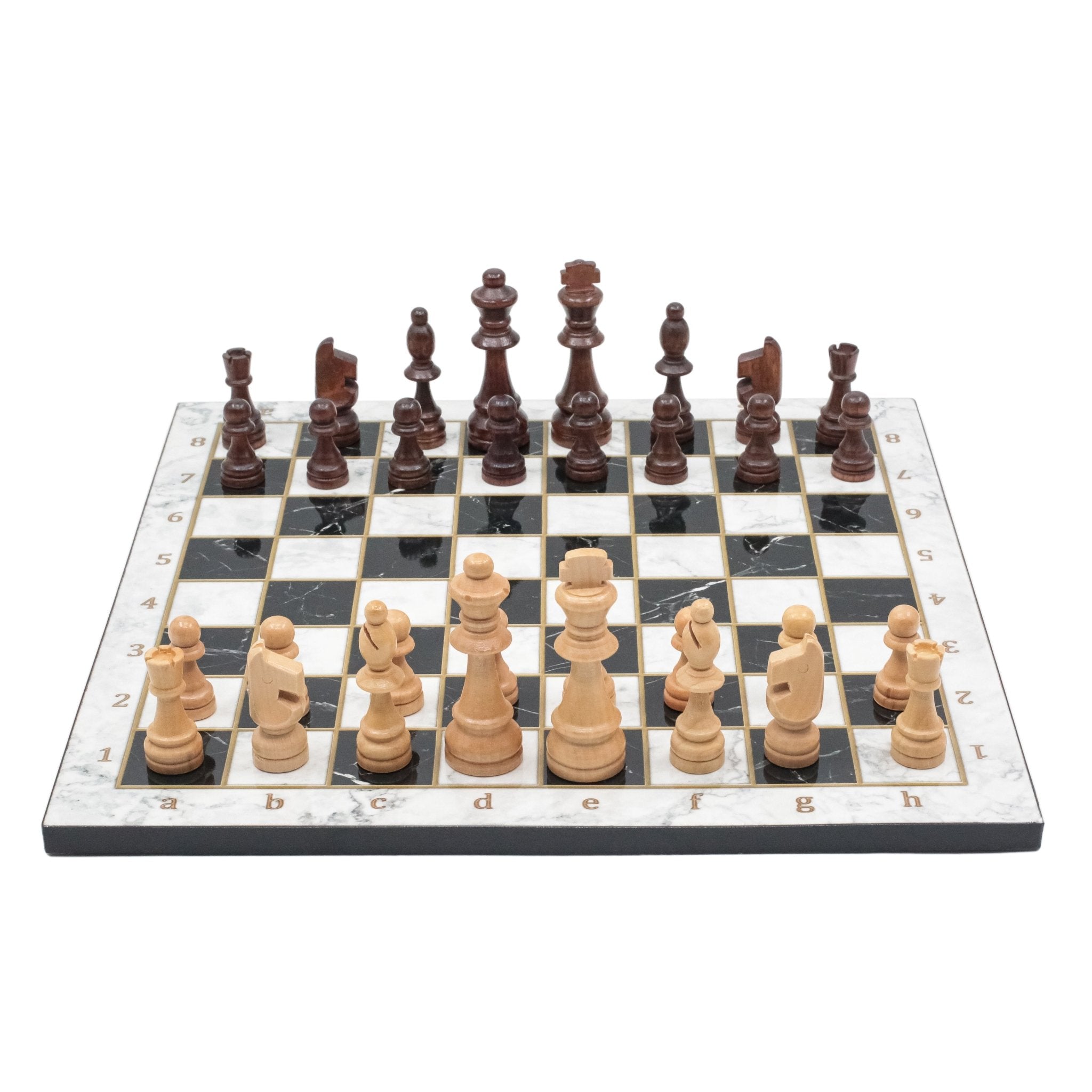 White Marble Look Wooden Chess Set with Wooden Chess Pieces - Cooper Chess