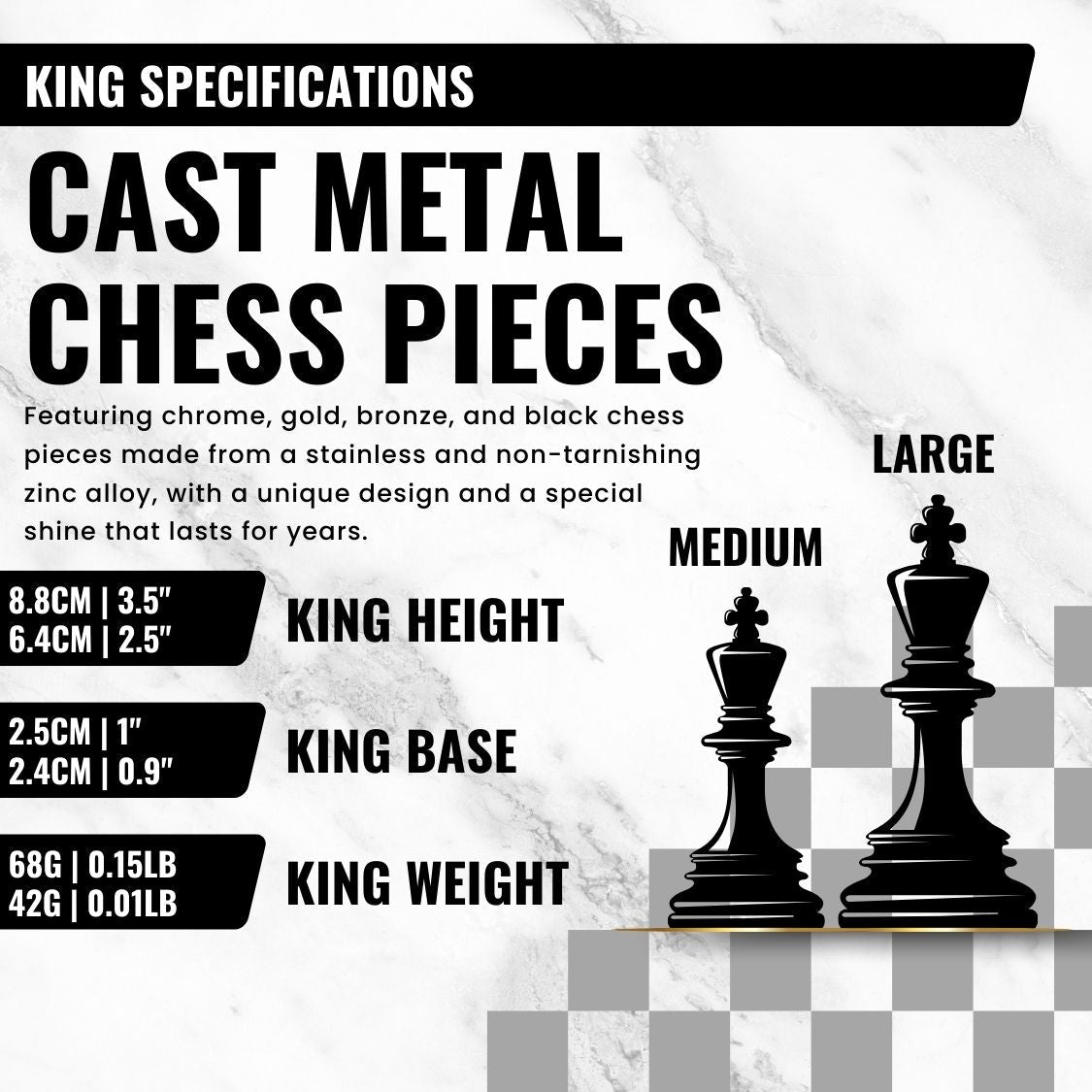 Metal Chess Set with Storage | Staunton Weighted Pieces | Walnut Patterned Board - Cooper Chess