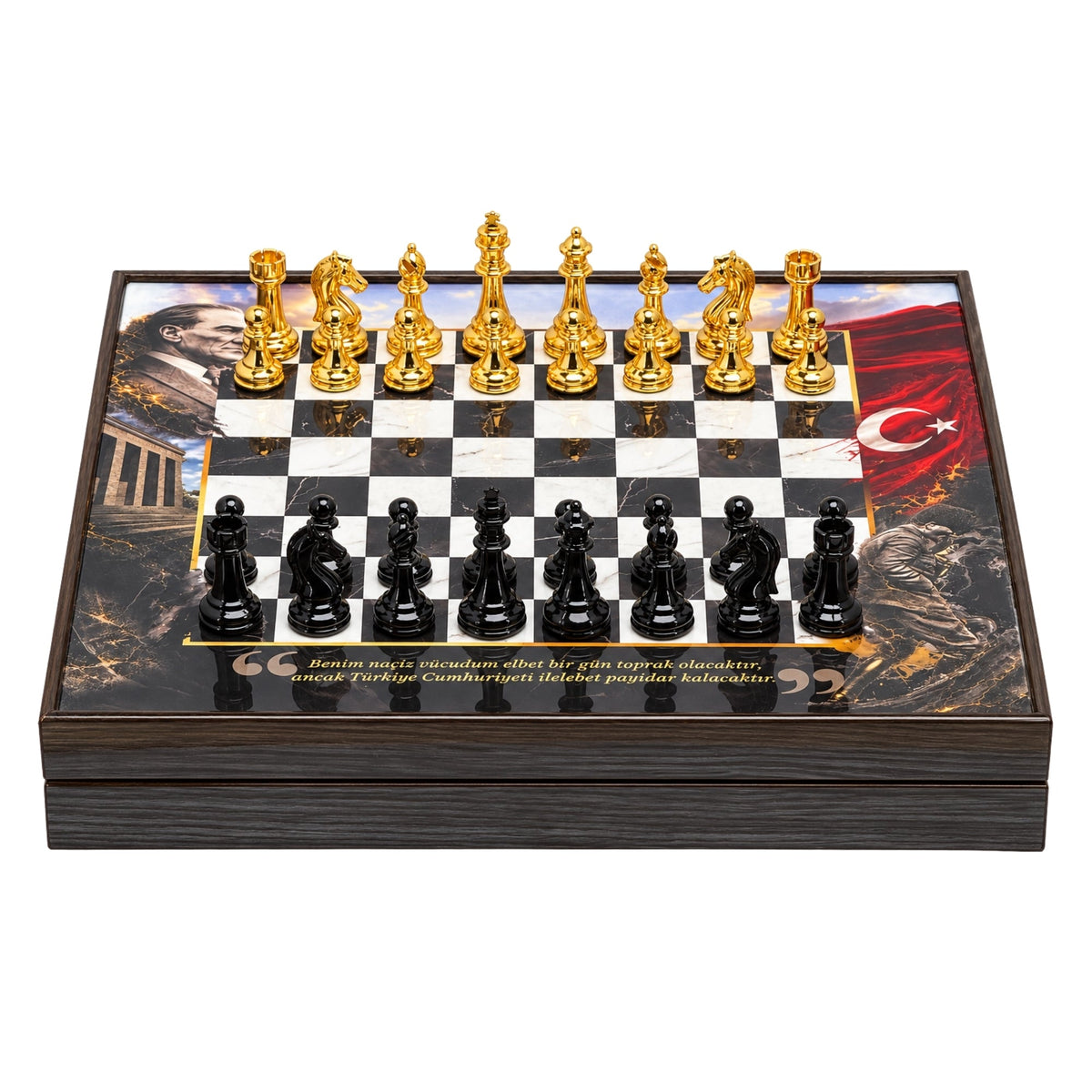 Atatürk Special Collection Chess Set 37 CM (15") | Metal Weighted Staunton Figures w/ Extra Figures & Lapel Pin - Cooper Chess