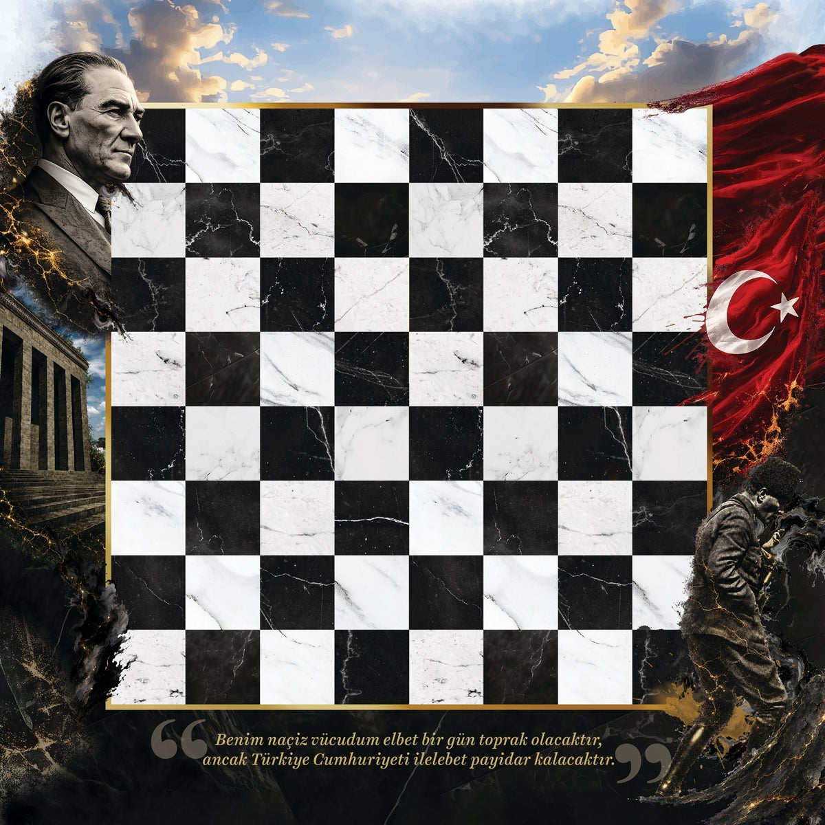 Atatürk Special Collection Chess Set 37 CM (15") | Metal Weighted Staunton Figures w/ Extra Figures & Lapel Pin - Cooper Chess