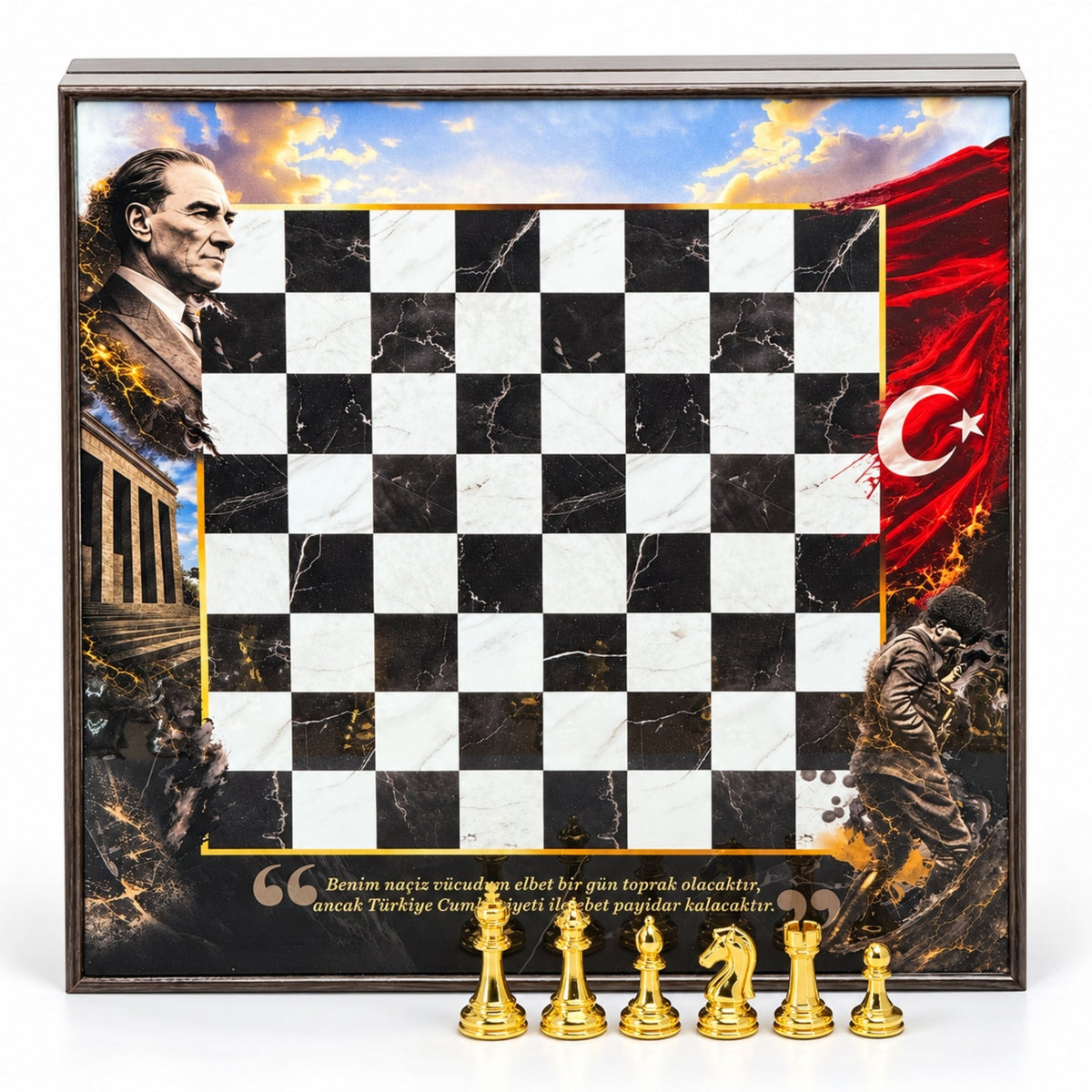 Atatürk Special Collection Chess Set 37 CM (15") | Metal Weighted Staunton Figures w/ Extra Figures & Lapel Pin - Cooper Chess