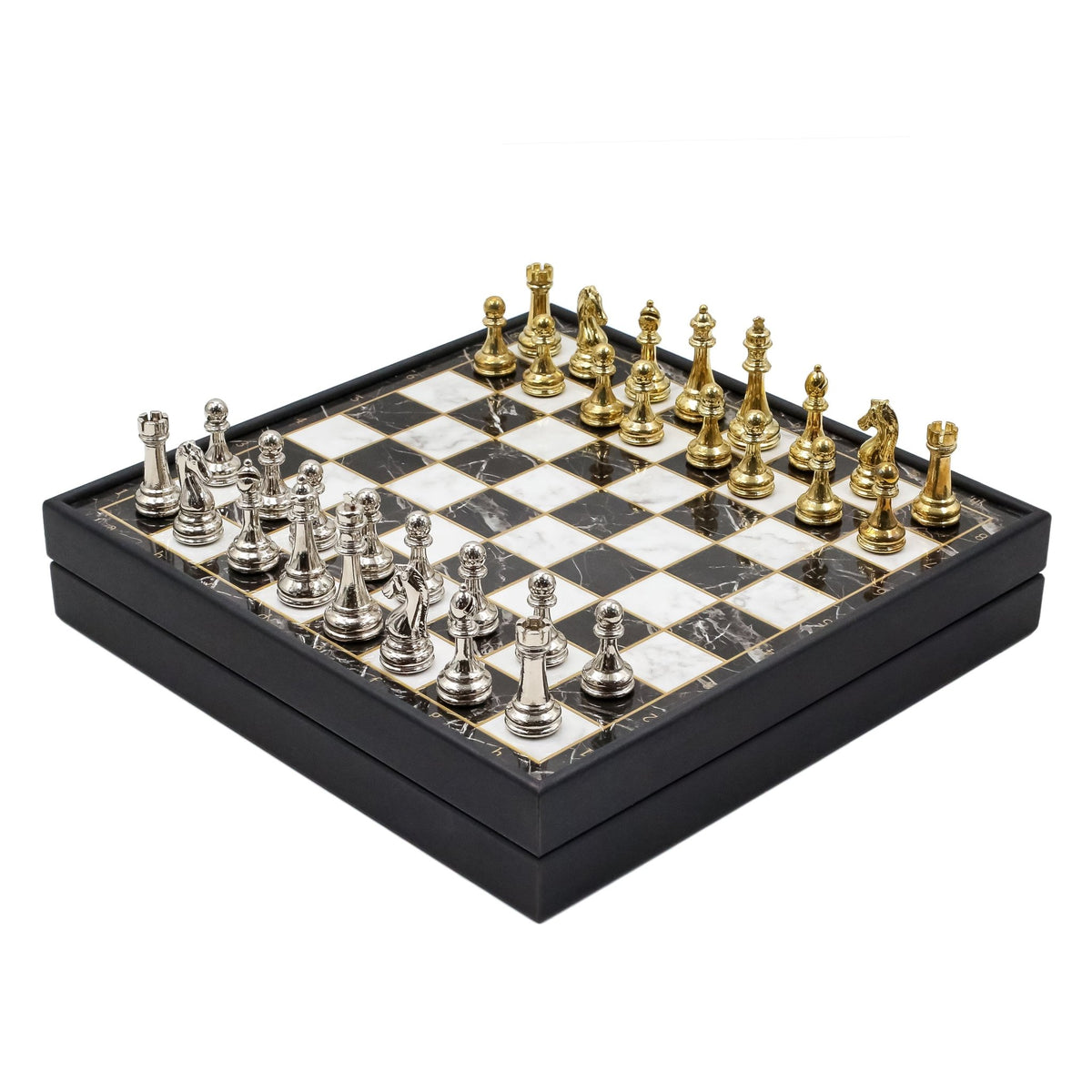25 CM (10") Storage Chess Set with Metal Weighted Staunton Figures (Gold vs Silver) - Cooper Chess