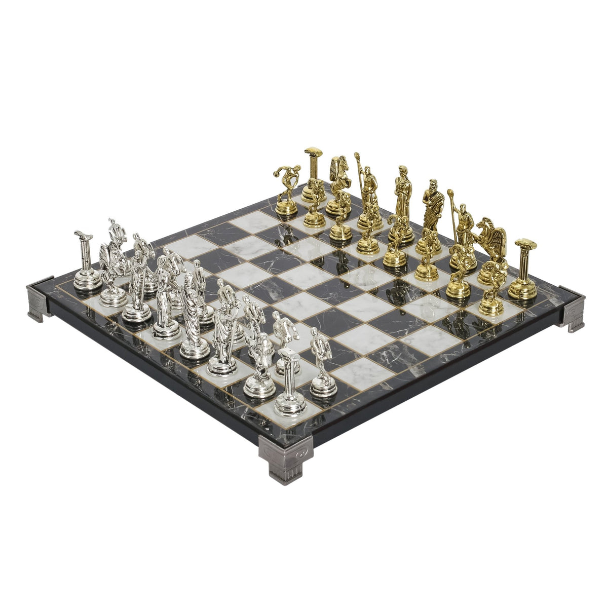 Greek Mythology Discus Metal Chess Set | Chess Board w/ Metal Legs 25CM (10") - Cooper Chess