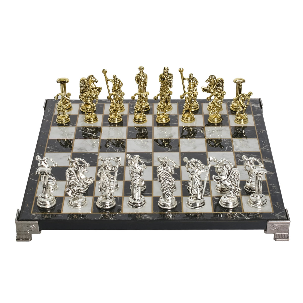 Greek Mythology Discus Metal Chess Set | Chess Board w/ Metal Legs 25CM (10") - Cooper Chess