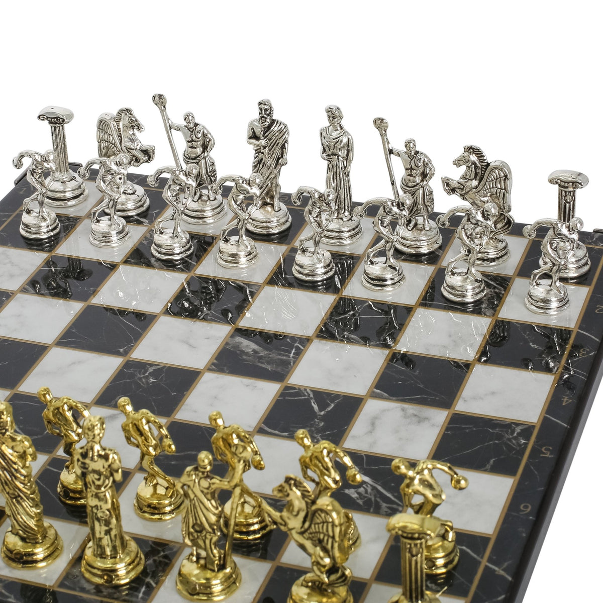 Greek Mythology Discus Metal Chess Set | Chess Board w/ Metal Legs 25CM (10") - Cooper Chess