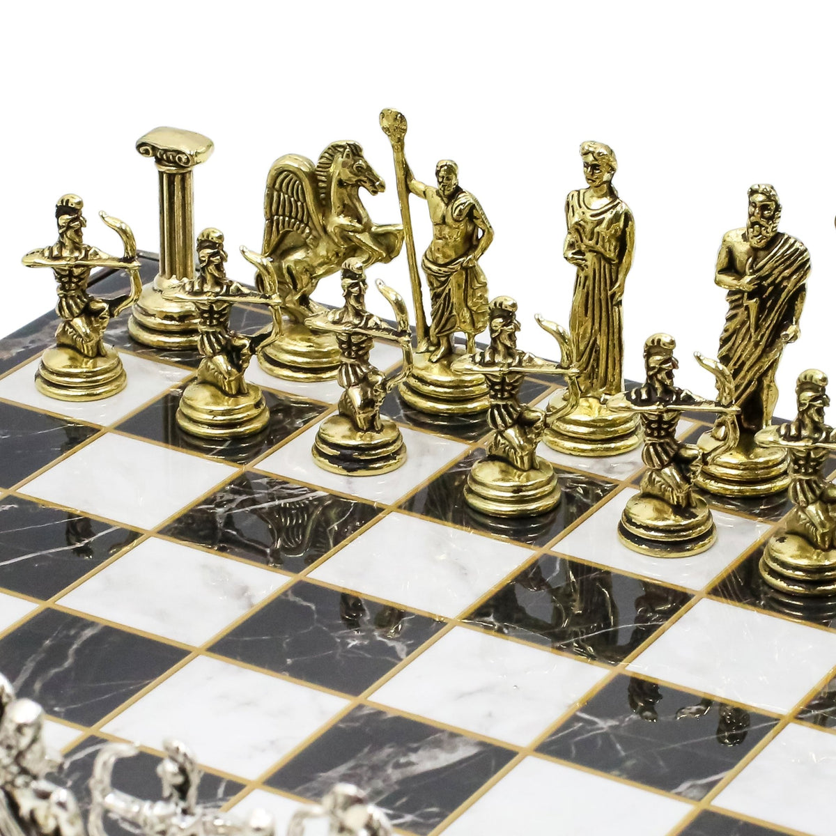 Greek Mythology Archer Metal Chess Set | Chess Board w/ Metal Legs 25CM (10") - Cooper Chess
