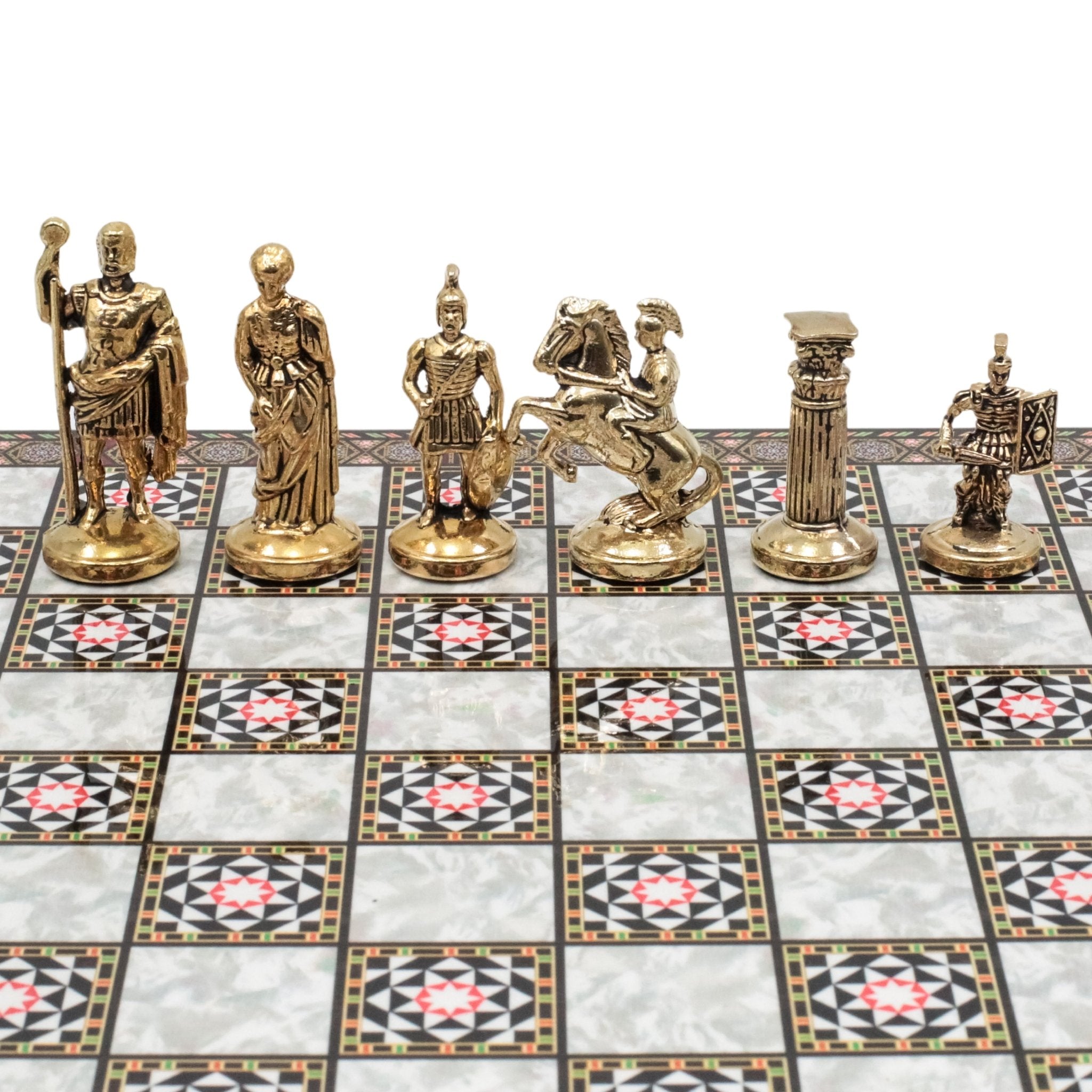 Roman Empire Caesar Metal Chess Set Model 2| Wooden Chess Board 30CM (12") with Die Cast Metal Stands - Cooper Chess