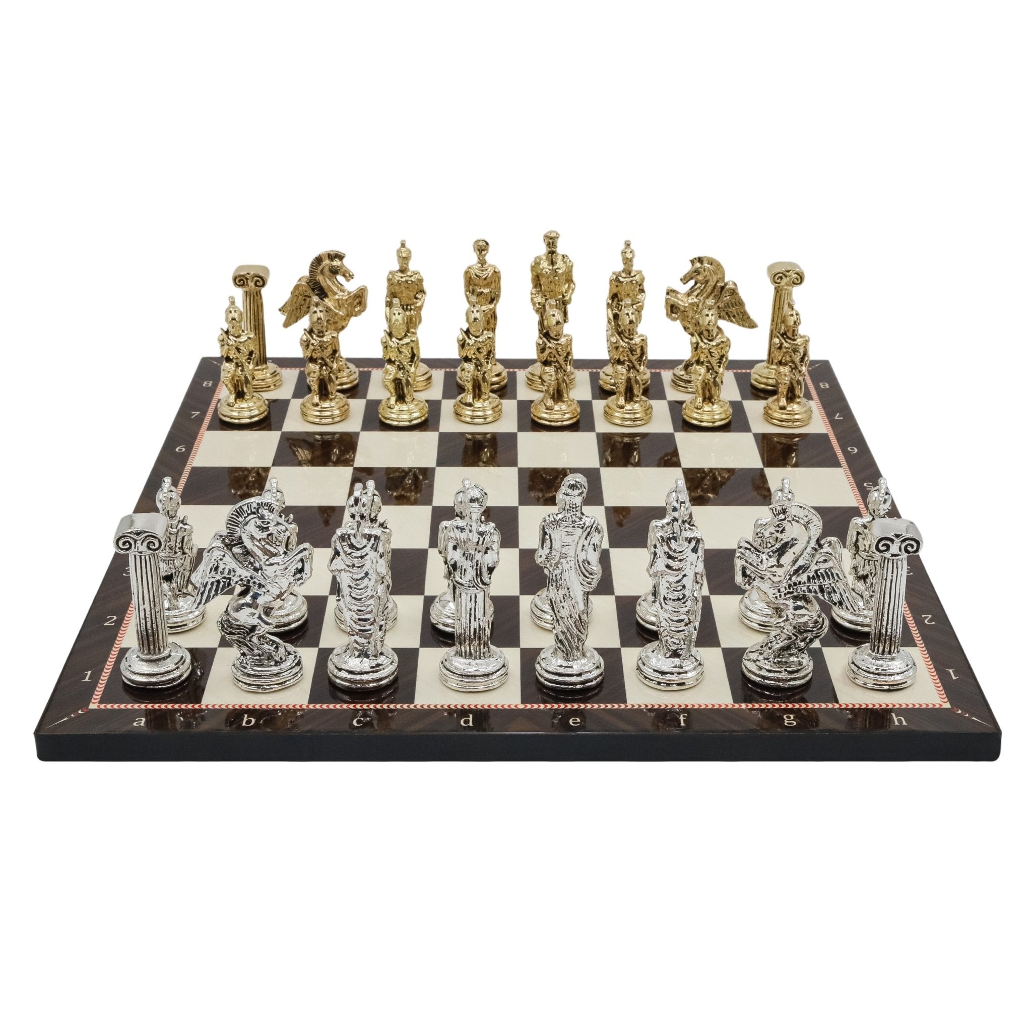 Greek Mythology Pegasus Metal Chess Set | Wooden Chess Board 30CM (12") with Die Cast Metal Stands - Cooper Chess