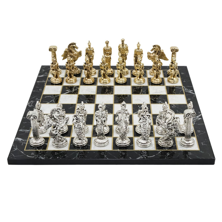 Greek Mythology Pegasus Metal Chess Set | Wooden Chess Board 30CM (12") with Die Cast Metal Stands - Cooper Chess