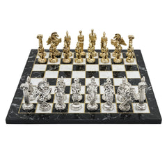 Greek Mythology Pegasus Metal Chess Set | Wooden Chess Board 30CM (12") with Die Cast Metal Stands - Cooper Chess