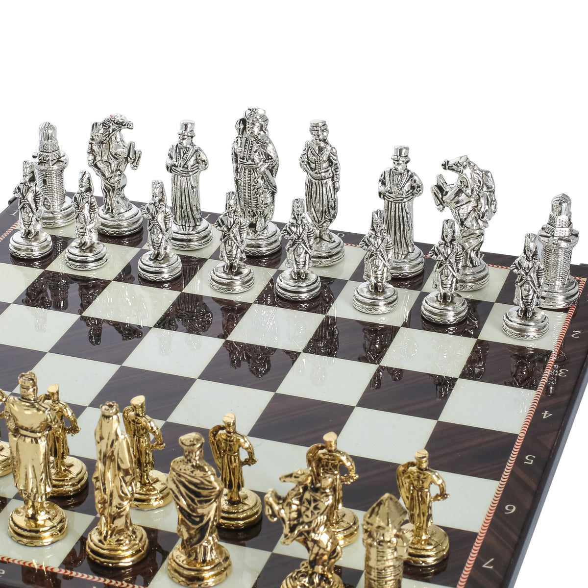 Ottoman Empire vs Byzantine Metal Chess Set | Chess Board w/ Metal Legs 30CM (12") - Cooper Chess