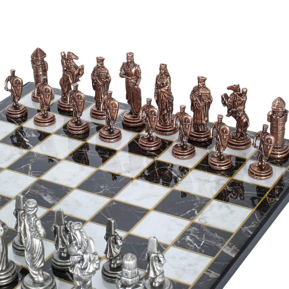 Ottoman Empire vs Byzantine Vintage Metal Chess Set | Chess Board w/ Metal Legs 30CM (12") - Cooper Chess