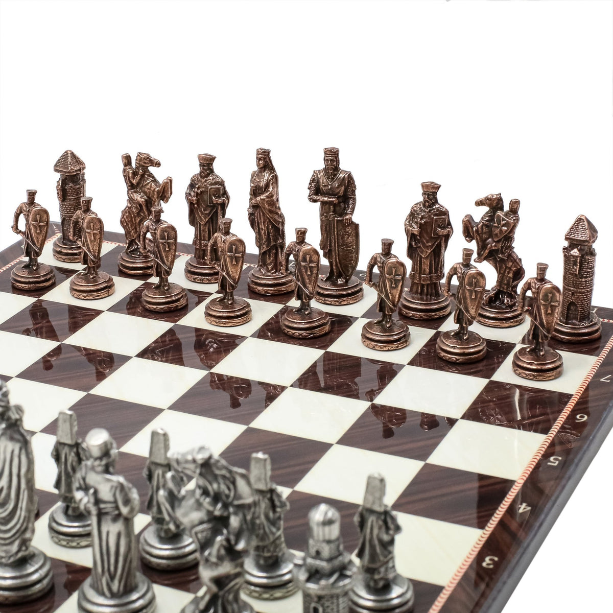 Ottoman Empire vs Byzantine Vintage Metal Chess Set | Chess Board w/ Metal Legs 30CM (12") - Cooper Chess