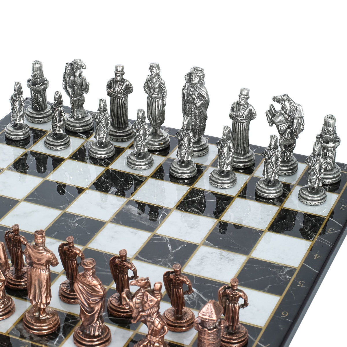 Ottoman Empire vs Byzantine Vintage Metal Chess Set | Chess Board w/ Metal Legs 30CM (12") - Cooper Chess