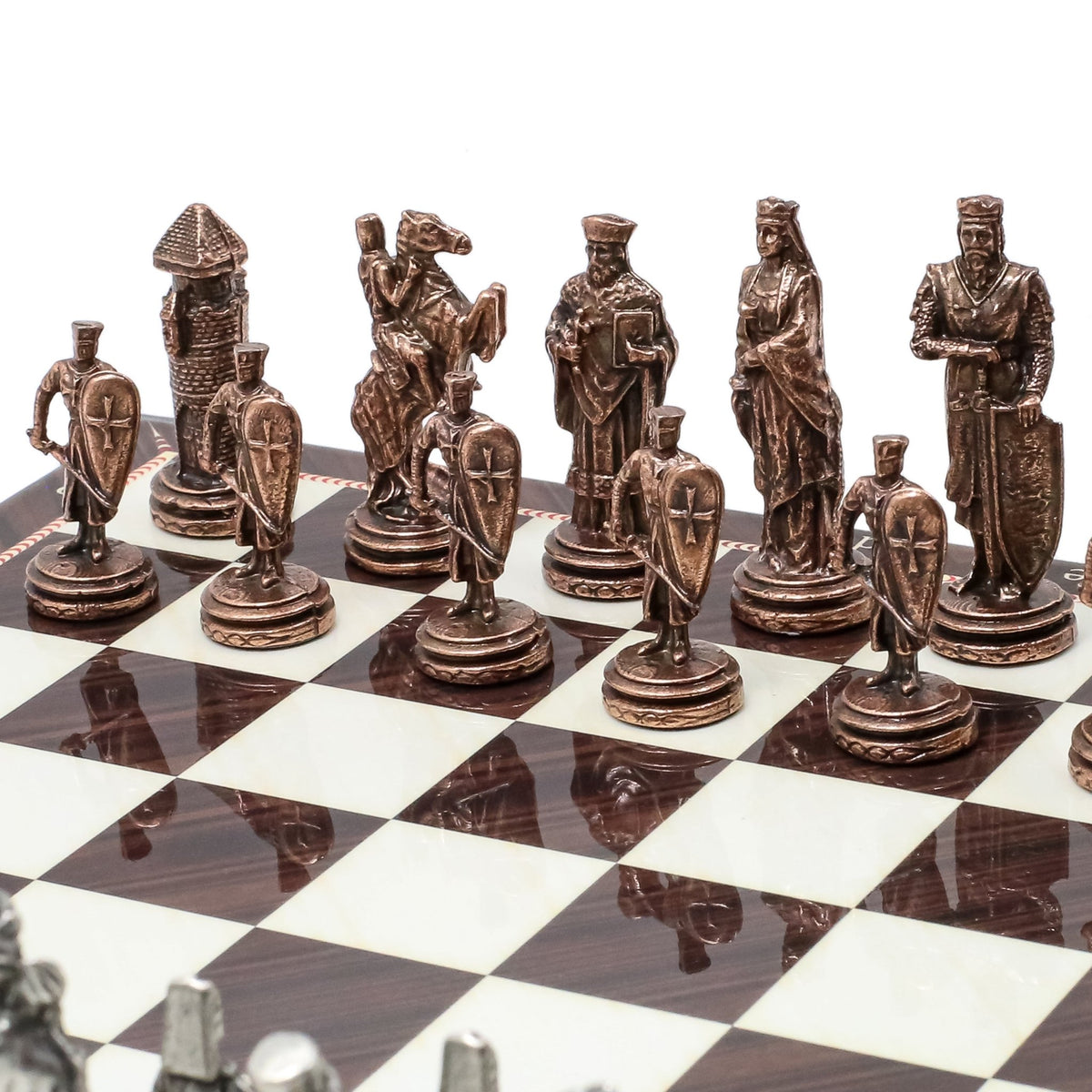 Ottoman Empire vs Byzantine Vintage Metal Chess Set | Chess Board w/ Metal Legs 30CM (12") - Cooper Chess